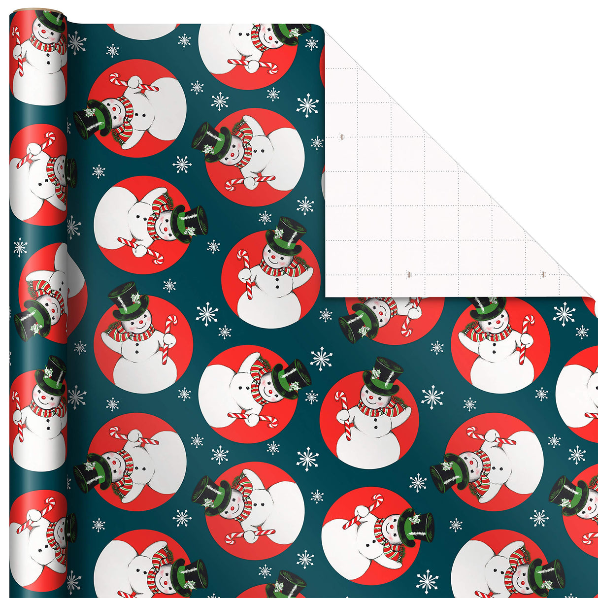 Hallmark Vintage Christmas Wrapping Paper Cut Lines on Reverse (3 Rolls: 120 sq. ft. ttl) Dancing Santas, Classic Snowman, "Merry, Jolly, Happy, Peace" Hallmark
