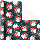 Hallmark Vintage Christmas Wrapping Paper Cut Lines on Reverse (3 Rolls: 120 sq. ft. ttl) Dancing Santas, Classic Snowman, "Merry, Jolly, Happy, Peace" Hallmark
