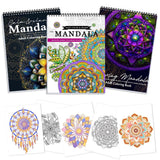3Pcs Adult Coloring Book Spiral Bound, Mandala Coloring Book for Adult Relaxation, Original Design with 72 Patterns, Thick Paper One Sided Design, Hand-Drawn Design, Anxiety Relief Mindfulness Gifts CKMOREL