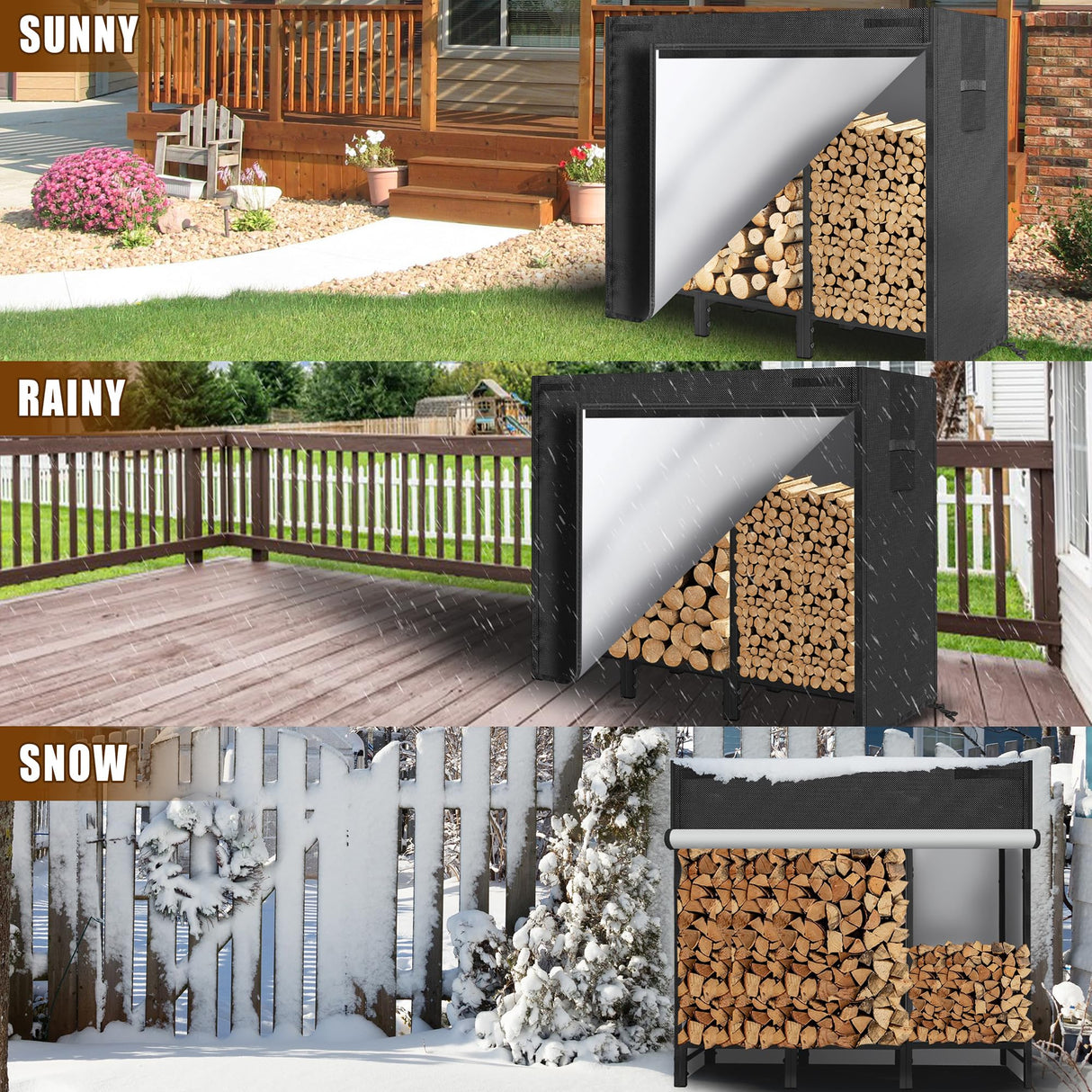 KYATE 4ft Firewood Rack Outdoor with Cover Fireplace Wood Storage Heavy Logs Stand Stacker Holder Strong Lumber Racks Outside for Courtyard Patio KYATE
