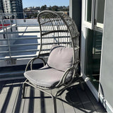 YITAHOME Outdoor Narrow Egg Chair Wicker, Patio Rattan Basket Chair with 370lbs Capacity Indoor Egg Chairs with Stand & Cushion Cocoon Chair for Bedroom, Patio, Balcony - Grey YITAHOME