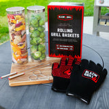 Blazin' Grill Rolling Grill Basket | Rolling Grilling Baskets for Outdoor Grilling 2 Pcs | Barbecue Grill Set with BBQ Gloves | Portable Camping Net Rack Perfect for Vegetables, Seafood & Meat | BLAZIN' GRILL