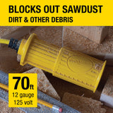 VoltShield 70 ft 12/3 SJTW Heavy Duty All-In-One Weather Protection Extension Cord, Water, Weather & Kink Resistant, Flame Retardant, Yellow, 3 Prong Grounded Plug, Locks Cord Preventing Disconnection VoltShield