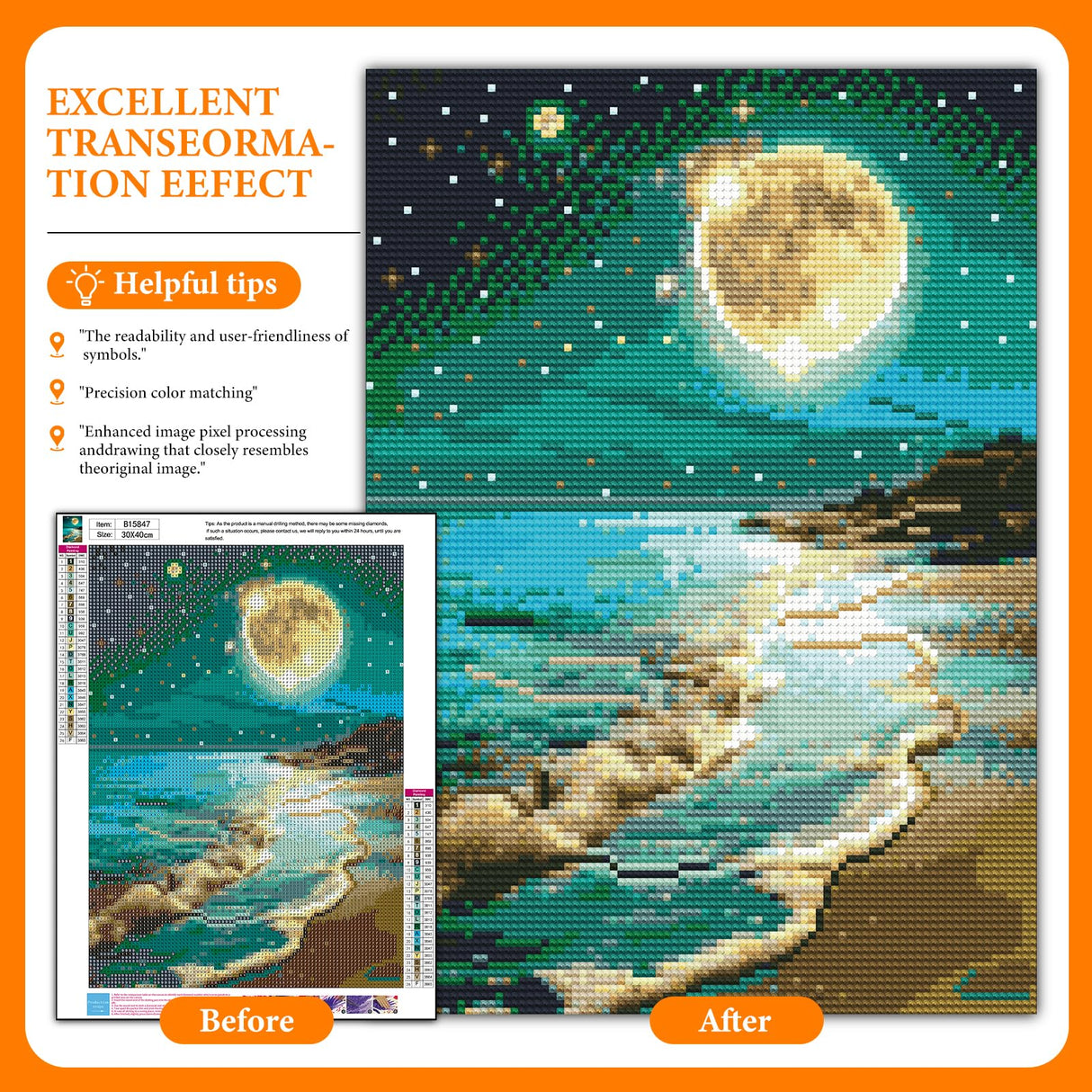 Offito Moon Beach Diamond Art Kits for Adults, 5D Seaside Moonlight Diamond Painting Kits for Beginners, DIY Full Drill Dots Gem Art Paint for Home Wall Decor 12 x 16 Inch Offito