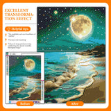 Offito Moon Beach Diamond Art Kits for Adults, 5D Seaside Moonlight Diamond Painting Kits for Beginners, DIY Full Drill Dots Gem Art Paint for Home Wall Decor 12 x 16 Inch Offito