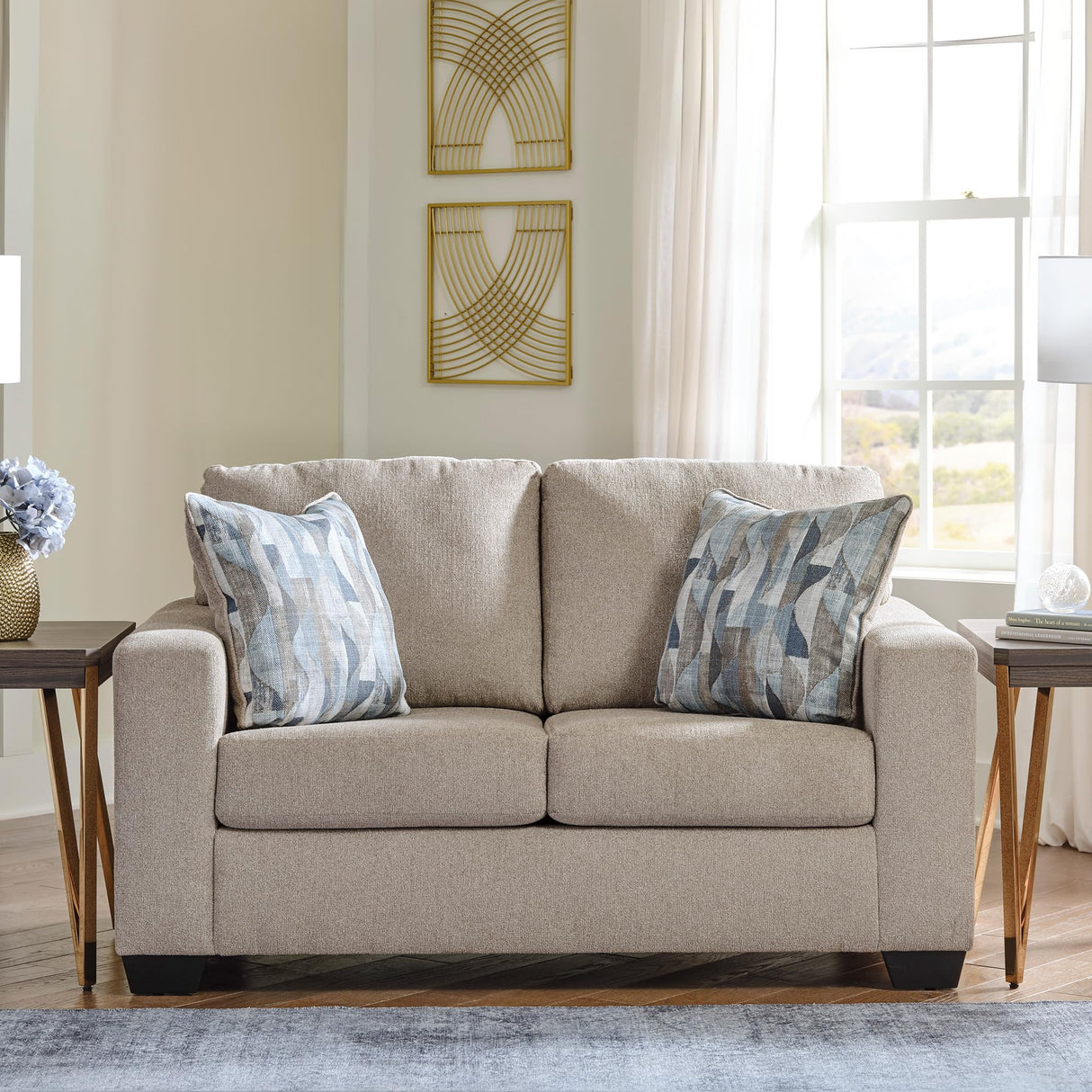 Signature Design by Ashley Deltona Contemporary Loveseat with 2 Accent Pillows, Beige Signature Design by Ashley