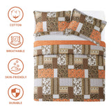 BEDIFANY Farmhouse Cotton Quilts Queen Size for Fall - Lightweight Patchwork Autumn Bedspread Set for Bed Coverlet - Highly-Woven Soft Reversible Bed Spread for All Seasons (Floral Orange) 3 Pieces BEDIFANY