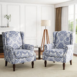 UIXE Floral Accent Chair, High Back Pattern Arm Chair for Living Room, Traditional Fabric Armchair Comfy Upholstered Sofa Reading Seat with Nailhead Trim & Retro Wood Legs - Navy UIXE
