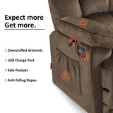 MCombo Zero Gravity Power Recliner Chair with Heat and Vibration Massage, Reclining Chair with USB Ports, Cup Holders for Living Room, Fabric R6233 (Brown) MCombo