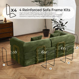79" Convertible Sofa Bed with Fixed-Shape Frame & Removable Armrests, Modular Corduroy Sleeper Sofa, Folding Mattress Couch for Small Spaces - No Assembly Needed in Green (Includes 2 Pillows) SAVENICA