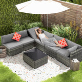 HOMREST 7 Piece Patio Furniture Set with Adjustable Bracket All-Weather Wicker Conversation Set with Coffee Table for Porch Garden Backyard (Gray) HOMREST