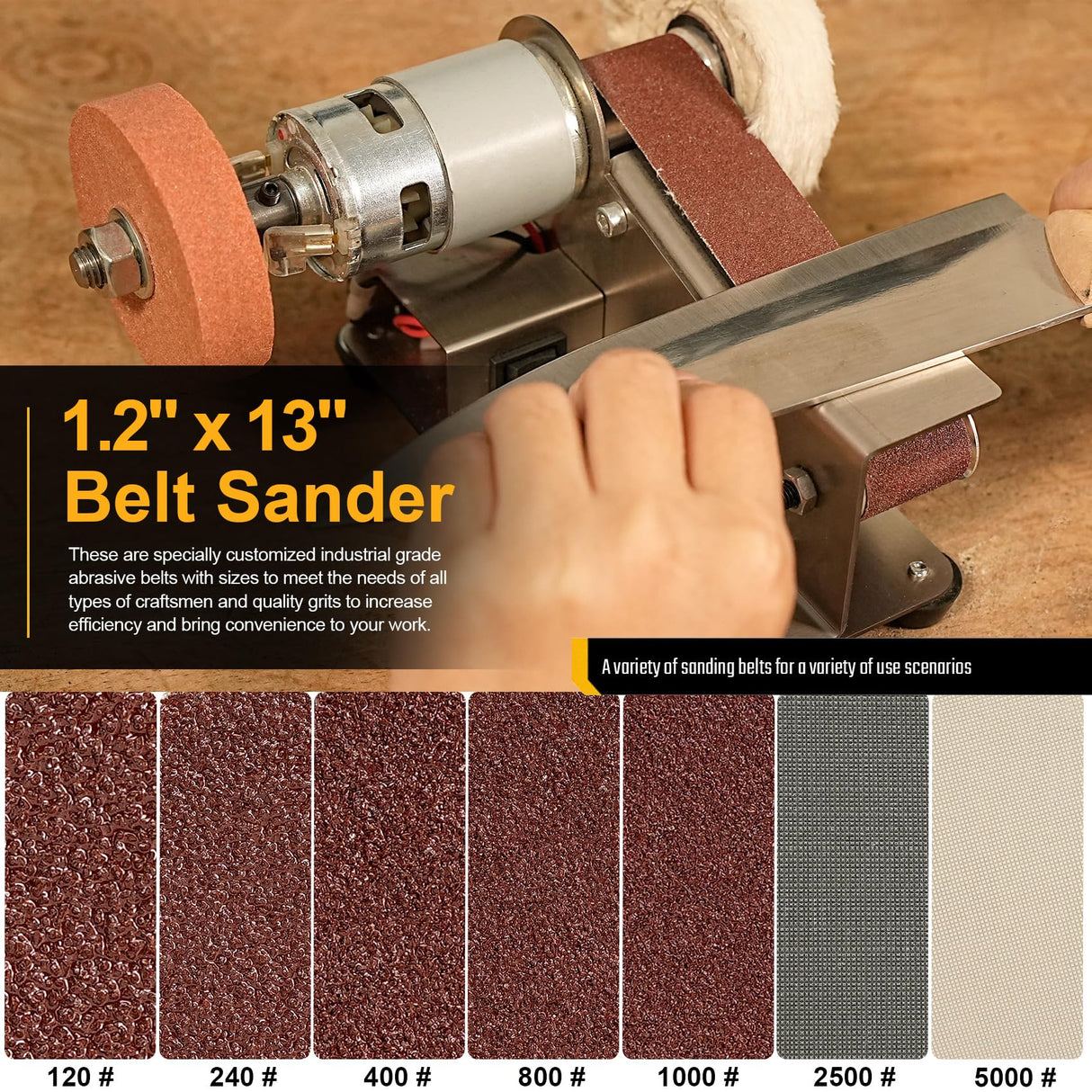 Sbestily Multifunctional Electric Knife and Tool Sharpener, 7-Adjustable Speed Knife Making Belt Grinder Knife Sharpening System - For Hunting, Sbestily