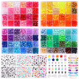 QUEFE 96 Colors 3000pcs Pony Beads Bracelet Making Kit Friendship Bracelet Kit Rainbow Kandi Beads with Letter and Heart Beads Elastic Threads for Jewelry Necklace Making QUEFE