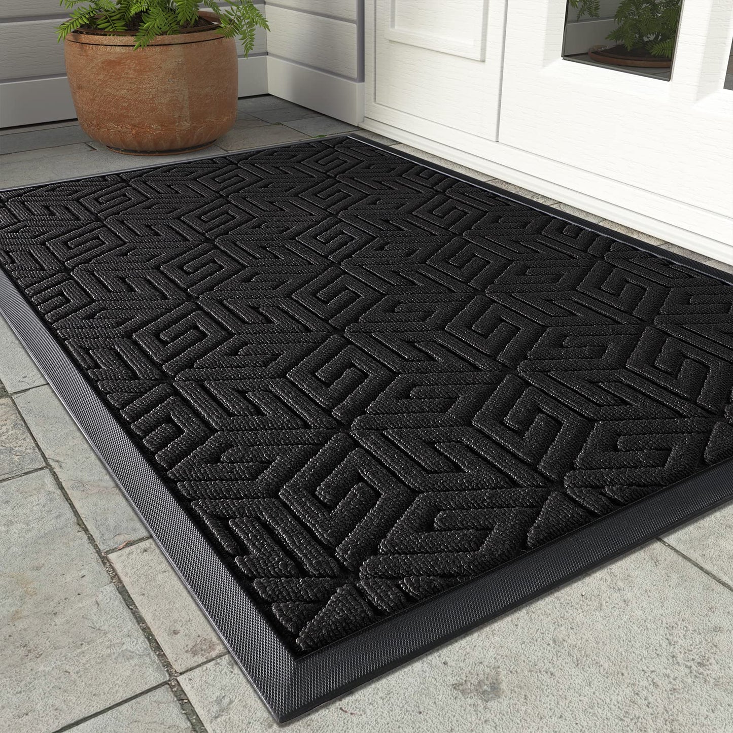 Yimobra Sturdy Front Entrance Door Mat, Heavy Duty Outdoor Indoor Doormat Entryway Floor Mat, Non Slip Rubber Backing, Easy Clean Shoe Scraper, Waterproof, Patio, Lawn, 17x29.5 Inch, Black - WoodArtSupply