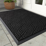 Yimobra Sturdy Front Entrance Door Mat, Heavy Duty Outdoor Indoor Doormat Entryway Floor Mat, Non Slip Rubber Backing, Easy Clean Shoe Scraper, Waterproof, Patio, Lawn, 17x29.5 Inch, Black Yimobra