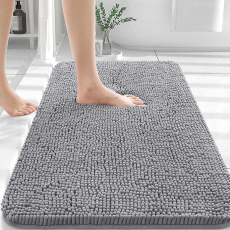 OLANLY Bathroom Rugs 30x20, Extra Soft Absorbent Chenille Bath Rugs, Rubber Backing Quick Dry, Machine Washable Bath Mats for Bathroom Floor, Tub and Shower, Home Decor Accessories, Grey OLANLY