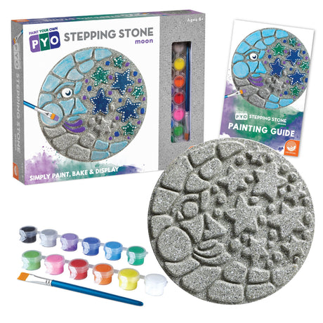 MindWare Paint Your Own Stepping Stone Kit - Mosaic Moon and Stars - Kits Include Paint and Brushes - MindWare