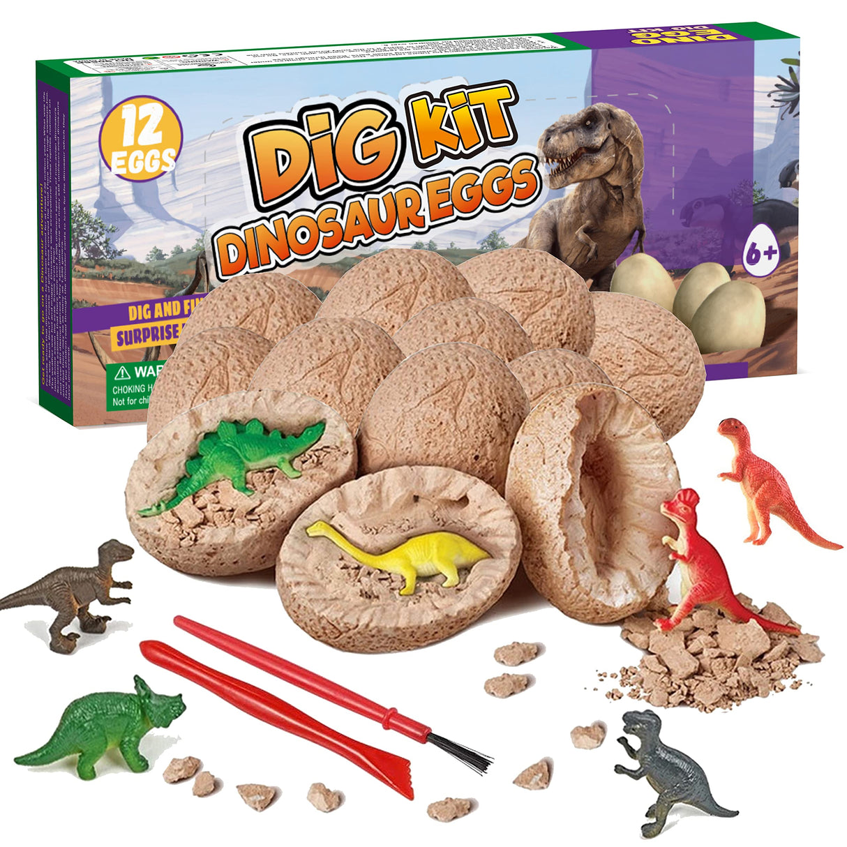 Dino Eggs Dig Kit, 12 Pack Dinosaur Eggs Excavation Science Experiments Kits for Kids 4-12, Easter Basket/Stocking Stuffers, Toys for 3+ 4 5 6 7 8 9 10 Year Old Boys Girl DIDUBUY