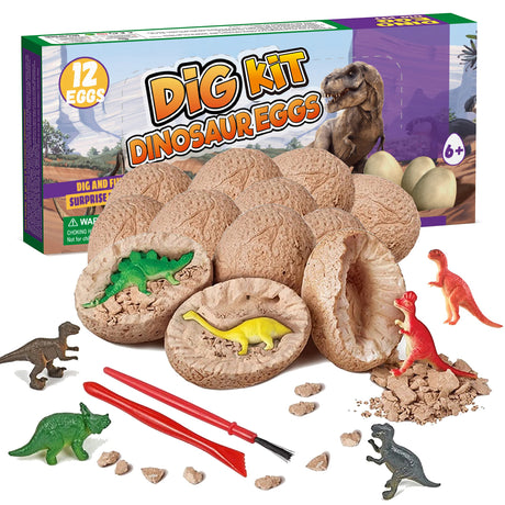 Dino Eggs Dig Kit, 12 Pack Dinosaur Eggs Excavation Science Experiments Kits for Kids 4-12, Easter Basket/Stocking Stuffers, Toys for 3+ 4 5 6 7 8 9 10 Year Old Boys Girl DIDUBUY