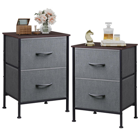 WLIVE Night Stand Set 2, Dresser and Nightstand Sets, Small Dresser for Bedroom with 2 Drawers, End Table with Fabric Bins for Closet, Bedside Furniture, College Dorm, Dark Grey WLIVE