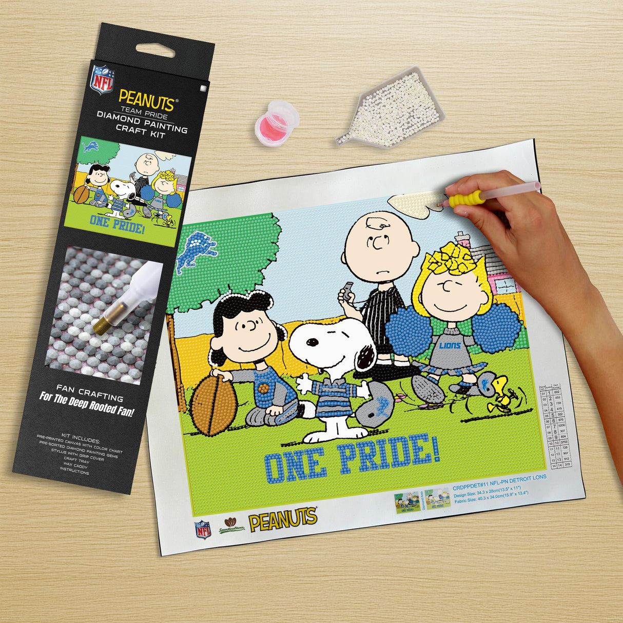 Sporticulture Snoopy Detroit Lions NFL Diamond Painting Craft Kit – Officially Licensed DIY Fan Art, Includes Pre-Sorted Gems, Stylus, Tray, and Instructions – Perfect for Framing and Display Sporticulture