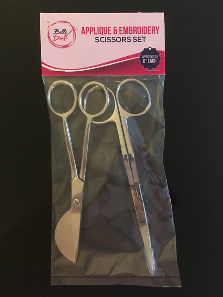 6 Inch Stainless Steel Applique Duckbill Scissors Blade with Offset Handle & 6 Inch Machine Embroidery Double Curved Scissors Bundle Belle Draft