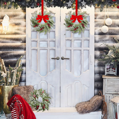 Barydat 18 Pcs Christmas Wreath Decorations Christmas Kitchen Cabinet Wreaths with Red Ribbon Mini Wreaths Farmhouse Decoration Artificial Hanging Garlands for Christmas Front Door Window Chair Wall