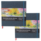 U.S. Art Supply 8.5" x 8.5" Watercolor Book, 2 Pack, 76 Pages, 110 lb (230 GSM) - Linen-Bound Hardcover Artists Paper Pads - Acid-Free, Cold-Pressed, Brush Painting & Drawing Sketchbook Mixed Media U.S. Art Supply