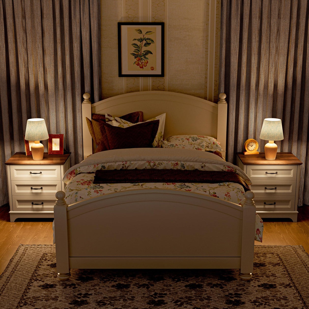 GRUSIGN Nightstand with Drawers - 22.44" Wide End Table with 3 Large Drawers & Bar Handles, Small Rustic Wood Chest of Drawers for Bedroom, Living Room, Closet, White GRUSIGN