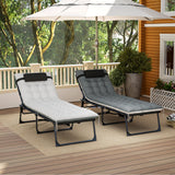 Outsunny Chaise Lounge Chair Outdoor Set of 2, 5-Position Adjustable Outdoor Pool Lounge Chairs, Folding Tanning Chair Beach Lounger with Cushion, Headrest, Side Pocket for Patio, Yard, Black/Gray Outsunny