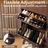 IRONCK Shoe Cabinet, Mid Century Shoe Storage with 2 Flip Drawers & Grille Doors Design, Shoe Rack Cabinet with Hooks and Side Cabinet, Shoe Organizer for Entryway, Natural Red Walnut IRONCK