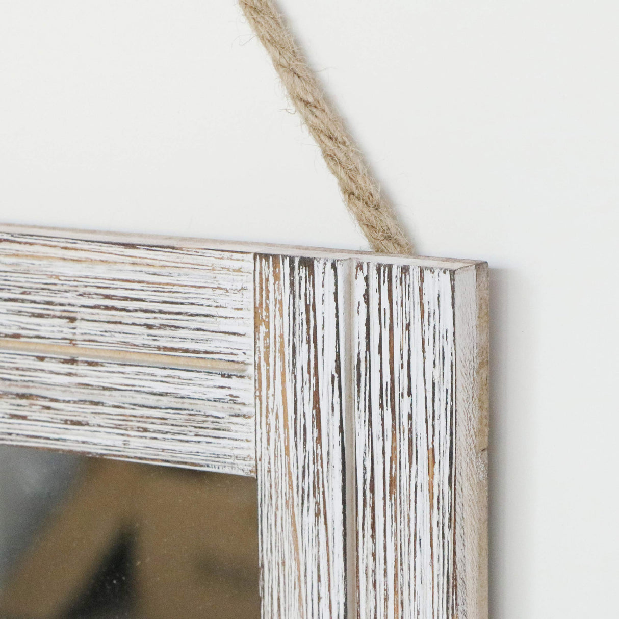 Emaison 16 X 12 Inch Rustic Wood Framed Wall Mirror with Hanging Rope for Farmhouse Decor, for Entryway, Bedroom, Bathroom, Dresser, Wash White EMAISON