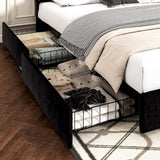 VECELO Full Size Upholstered Platform Bed Frame with 4 Storage Drawers, Adjustable Velvet Rivet Decor Headboard, Wooden Slats Support, No Box Spring Needed, Easy Assembly VECELO