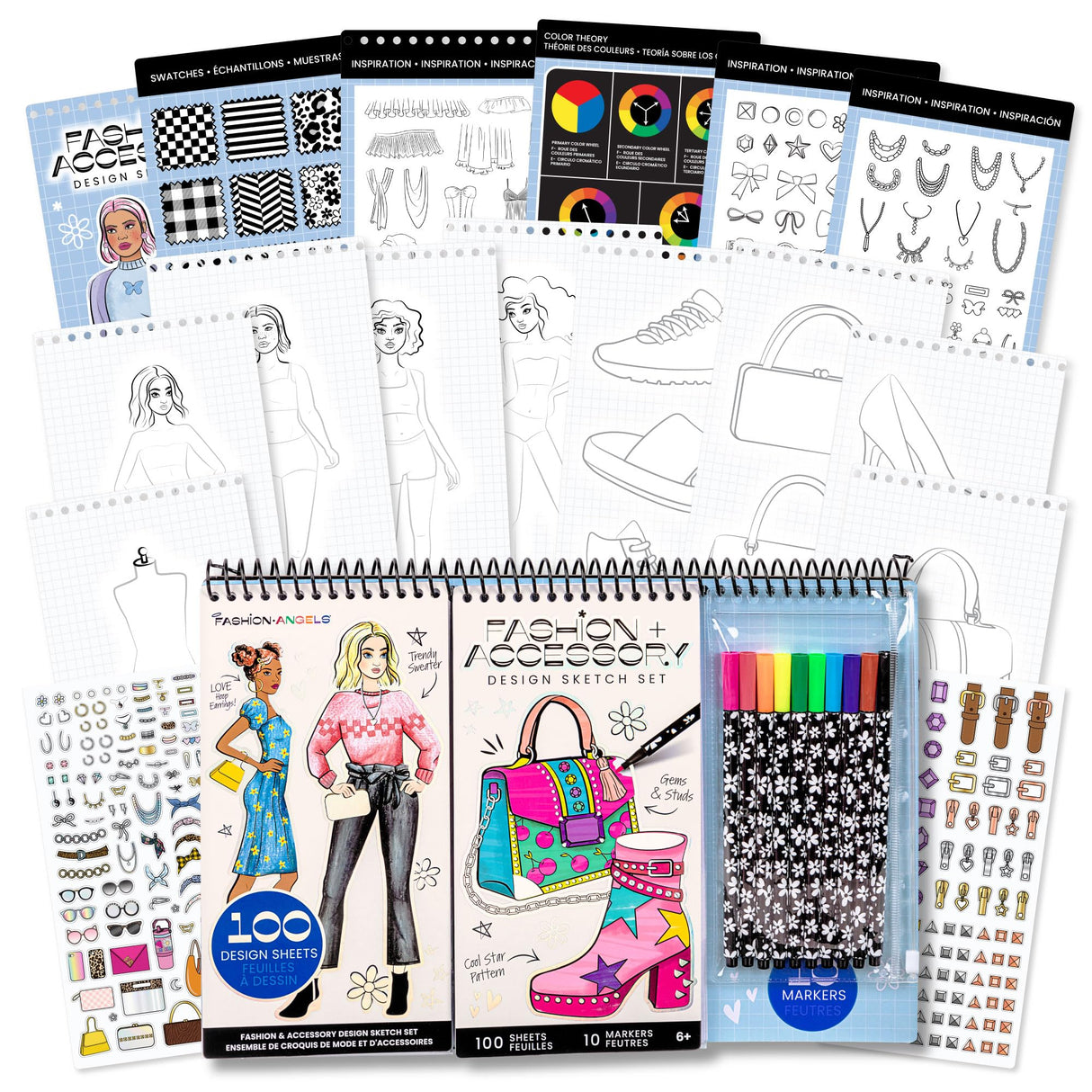 Fashion Angels Fashion & Accessory Design Sketch Set, Includes Sketch Pad with Stickers & Markers, Ultimate Fashion Design Sketch Book for Girls Fashion Angels