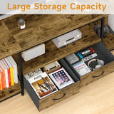 TV Stand with Mount and Fabric Drawers for 32-80 Inches TV - Entertainment Center and Industrial TV Console Table with Open Storage Shelves for Living Room, Bedroom - 63" Rustic Brown GYIIYUO