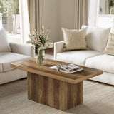 47-Inch Large Coffee Table with Pedestal, Living Room Center Table Rectangle Thickened Tabletop, Farmhouse Low Cocktail Tea Furniture for Living Room, Apartments, Rustic Brown LITTLE TREE