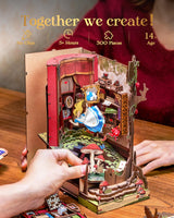 Rolife Book Nook Kit Fall into Wonder DIY Miniature Kit, 9.9" Tree Hollow Booknook 3D Wooden Puzzle with LEDs Fairy Tale Bookshelf Decor Gift for Adults & Teens Rolife