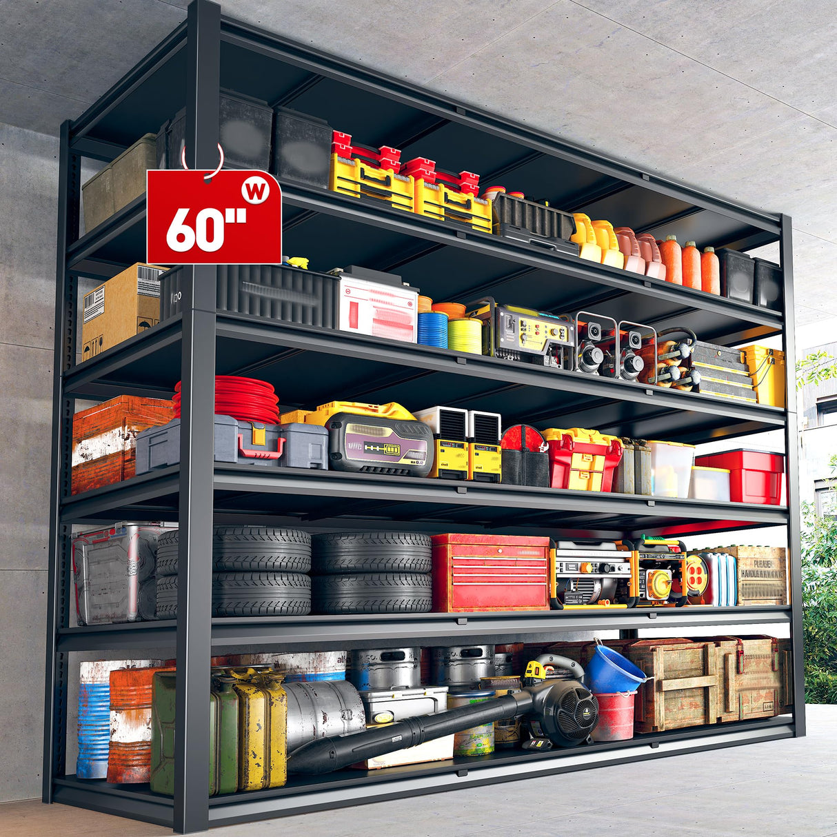 REIBII 84“H Garage Shelving Heavy Duty Storage Shelves 3500 LBS Adjustable Metal Shelving Uints and Storage for Garage,Warehouse,School,Commercial,Business, 60 "W x 24 "D x 84 "H REIBII