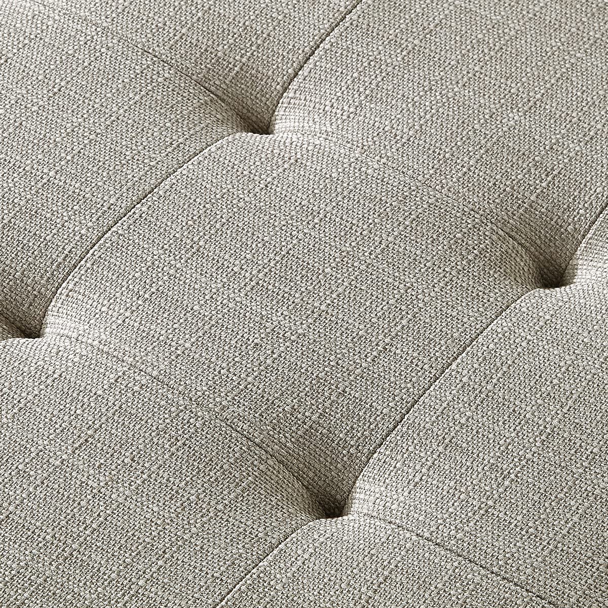 24KF Large Rectangular Upholstered Tufted Linen Fabric Ottoman Bench, Padded Bench with Solid Wood Shelf-Linen 24KF