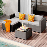 Nalupatio Patio Furniture Set,5 Piece Outdoor Patio Conversation Set All Weather Patio Sofa Manual Weaving Wicker Rattan Sectional Sofa with Washable Cushions & Glass Table for Poolside,Backyard-Gray Nalupatio