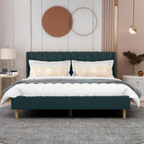 AGARTT Upholstered Platform Bed Frame King Size with Headboard and Footboard/Wooden Slats Support/No Box Spring Needed/Easy Assembly,Green Velvet AGARTT