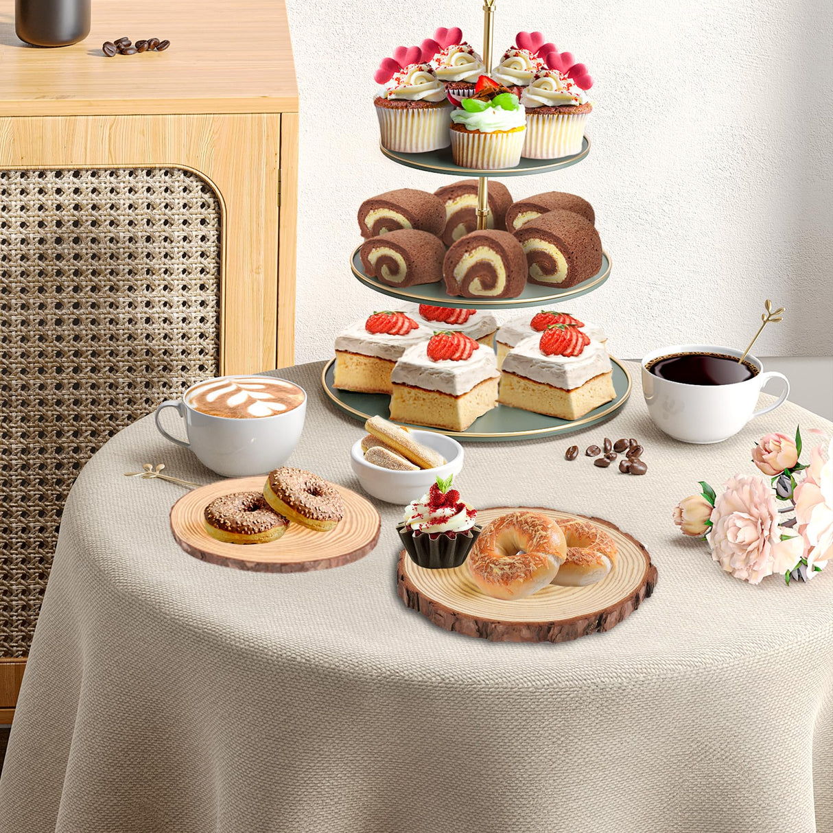 Set of 10 Wood Slices for Centerpieces 6-7 inch, Natural Unfinished Wood Craft Kits, Tree Slices with Bark for DIY Crafts Wedding Christmas Party Decoration, Wood Centerpieces for Tables ktondic