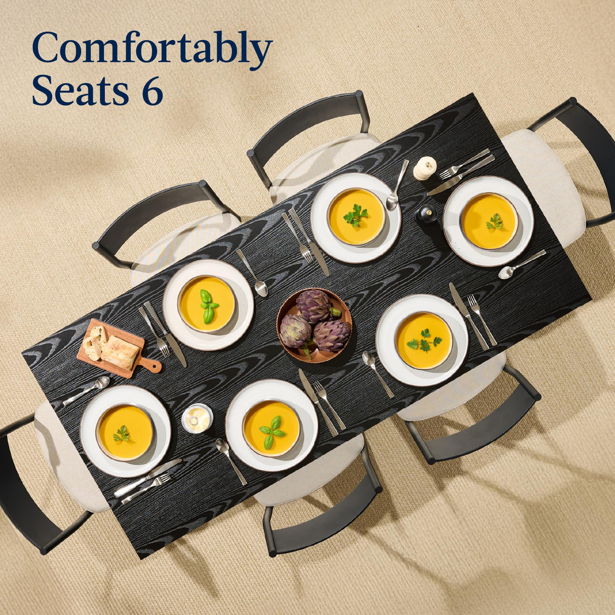 Best Choice Products 7-Piece Modern Dining Room Set, Kitchen Table Set, Dining Table w/ 6 Chairs, Upholstered Cushions, Solid Metal Frame, Curved Backrest - Black/Ivory Best Choice Products