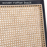 BESTANO Farmhouse Rattan Dining Chairs Set of 4 Black Wood Dining Room Chairs Rectangle Cane Country Kitchen Chairs Upholstered Dining Chair for Dining Room, Cream Linen BESTANO