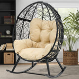 DWVO Wicker Rocking Egg Chair, Oversized Indoor Outdoor Rattan Rocking Chair, Indoor Outdoor Lounger for Patio, Backyard, Living Room, Black & Beige DWVO