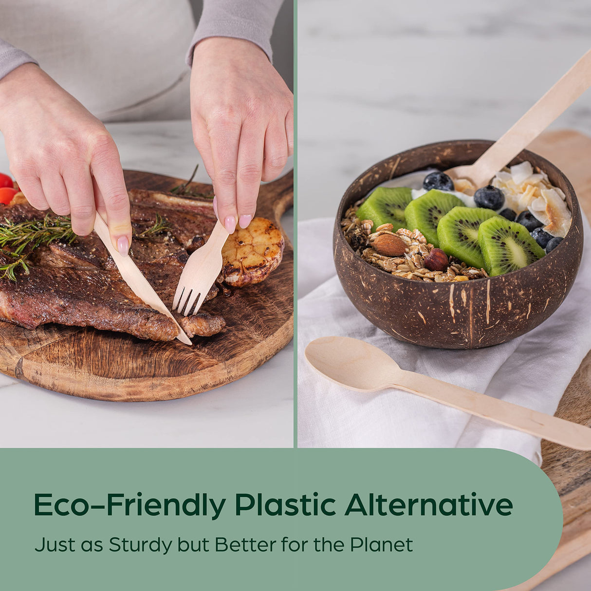 Wooden Compostable Utensils Set - 360 Pieces (120 Forks 120 Spoons 120 Knives) Sturdy Wood Disposable Cutlery - Eco-Friendly Biodegradable Utensils for Party - Free From Plastic Cutlery Set for Eating purpleclay