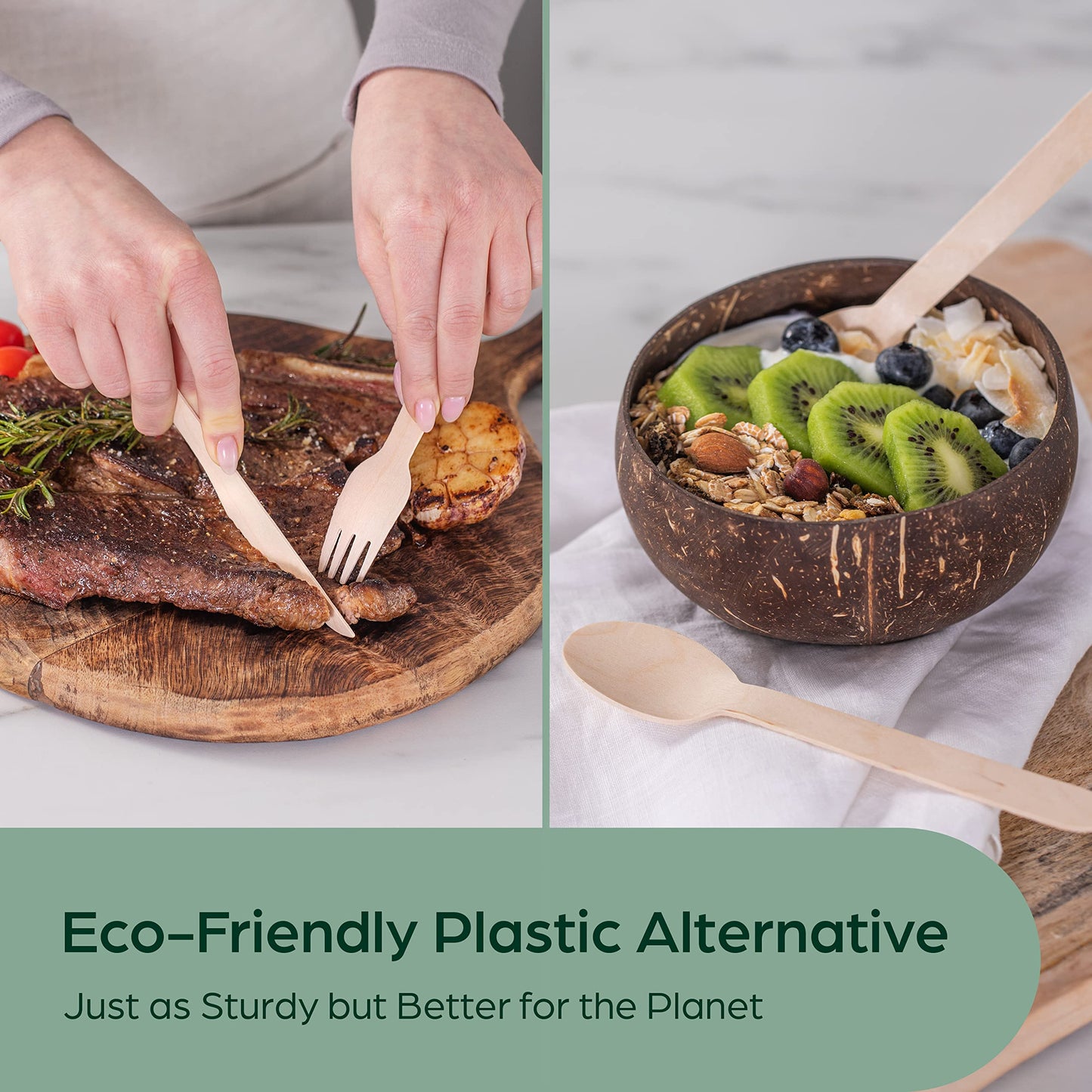 Wooden Compostable Utensils Set - 360 Pieces (120 Forks 120 Spoons 120 Knives) Sturdy Wood Disposable Cutlery - Eco-Friendly Biodegradable Utensils for Party - Free From Plastic Cutlery Set for Eating