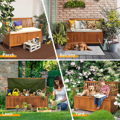 Outvita 47 Inch Acacia Wood Outdoor Storage Bench with Cushion - 43 Gallon Waterproof Deck Box for Garden and Patio - WoodArtSupply