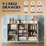 WLIVE Dresser TV Stand for 55 inch, Led Dresser for Bedroom, White Dresser for Bedroom with LED Lights and Charging Station, Chest of Drawers, 9 Fabric Dresser Drawers, Wood Top, Living Room, Closet WLIVE