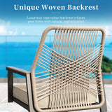9 Pieces Patio Dining Set, 8 x Woven Rattan Chairs with Waterproof Cushion, 83" Rectangular Metal Dining Table with Umbrella Hole, Outdoor Table and Chairs Set for Backyard Lawn and Deck, Beige SUNSHINE VALLEY
